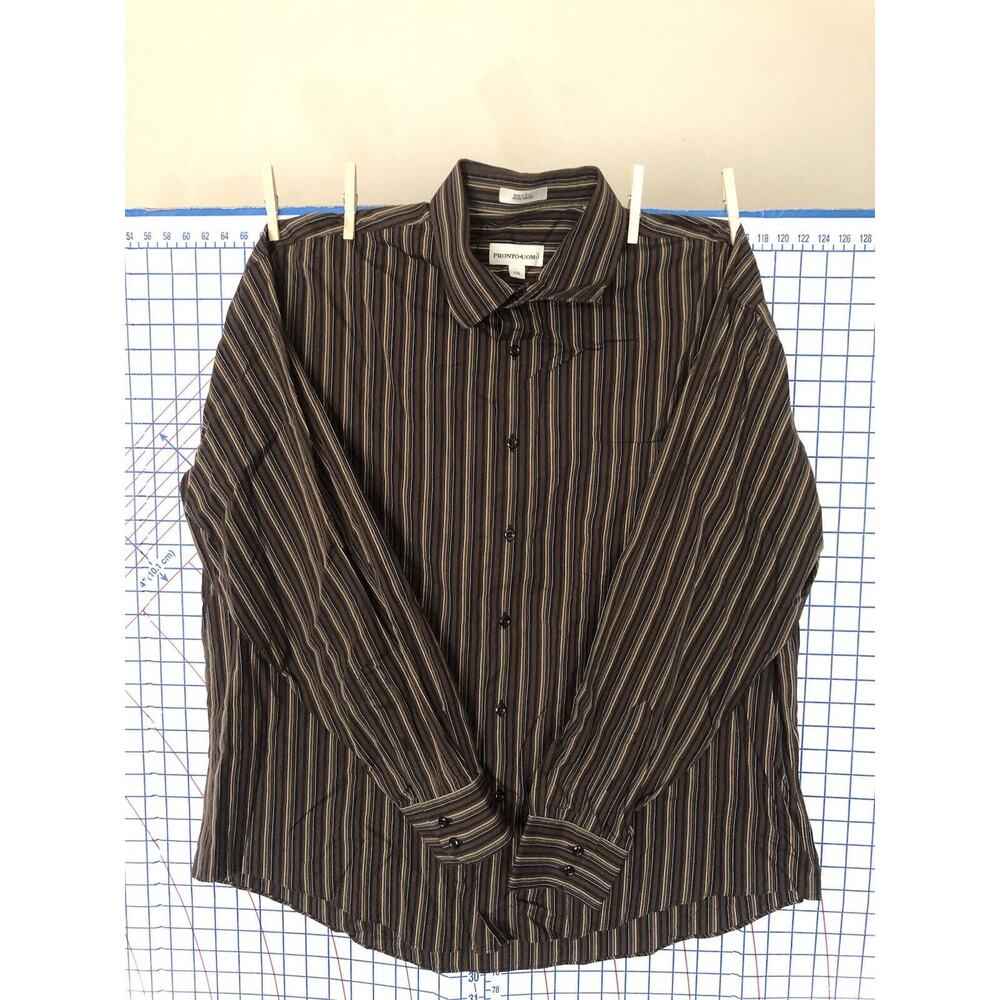 Pronto-Uomo Long Sleeve Black/Brown Striped Button Down Dress Shirt Size XXL